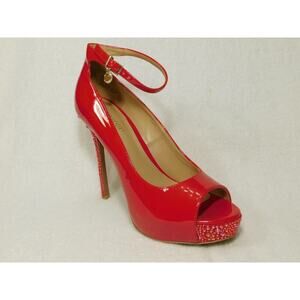 W6843 Thalia Red Sodi Libbie Embellished Ankle-Strap Red Patent Heels Size 6.5 M